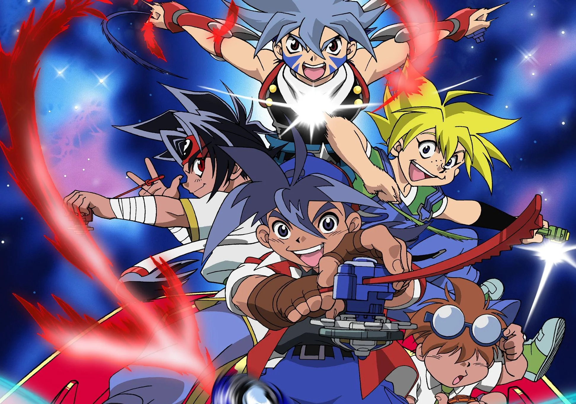 Imagem dos Bladebreakers composto por Tyson,
Kai, Ray, Max e Kenny
