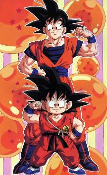 Imagem do Goku criança e Goku adulto
