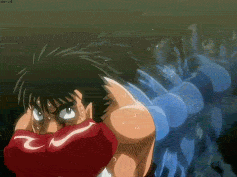 Imagem do Ippo usando a técnica Dempsey Roll