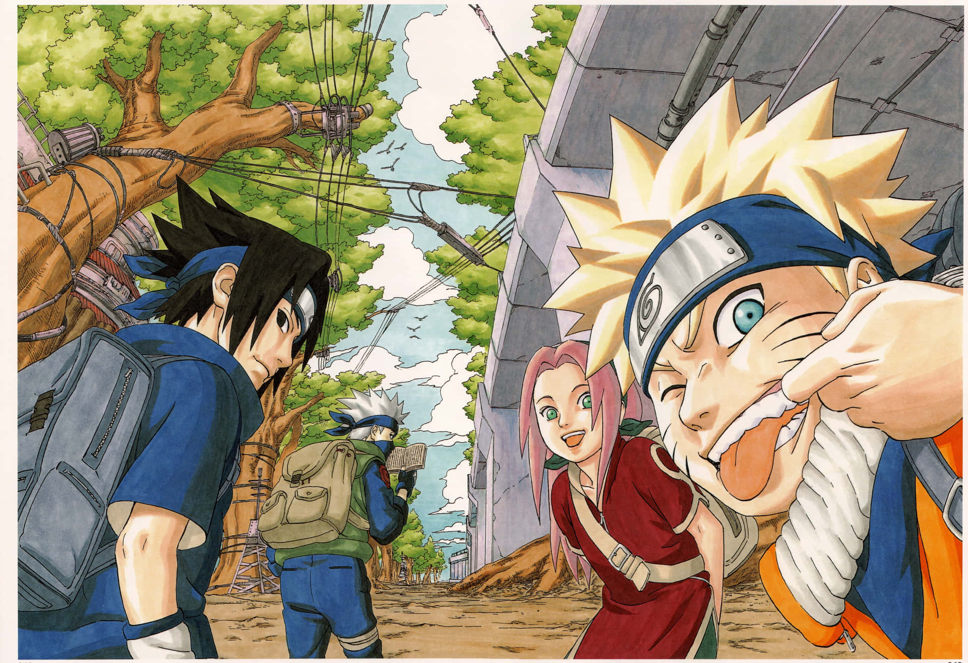 Imagem do Time 7 composto por Naruto, Sasuke, Sakura
e Kakashi